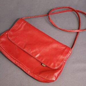 Leather  Purse Shoulder Bag Red Vintage SAS  11"x1.5"x6"